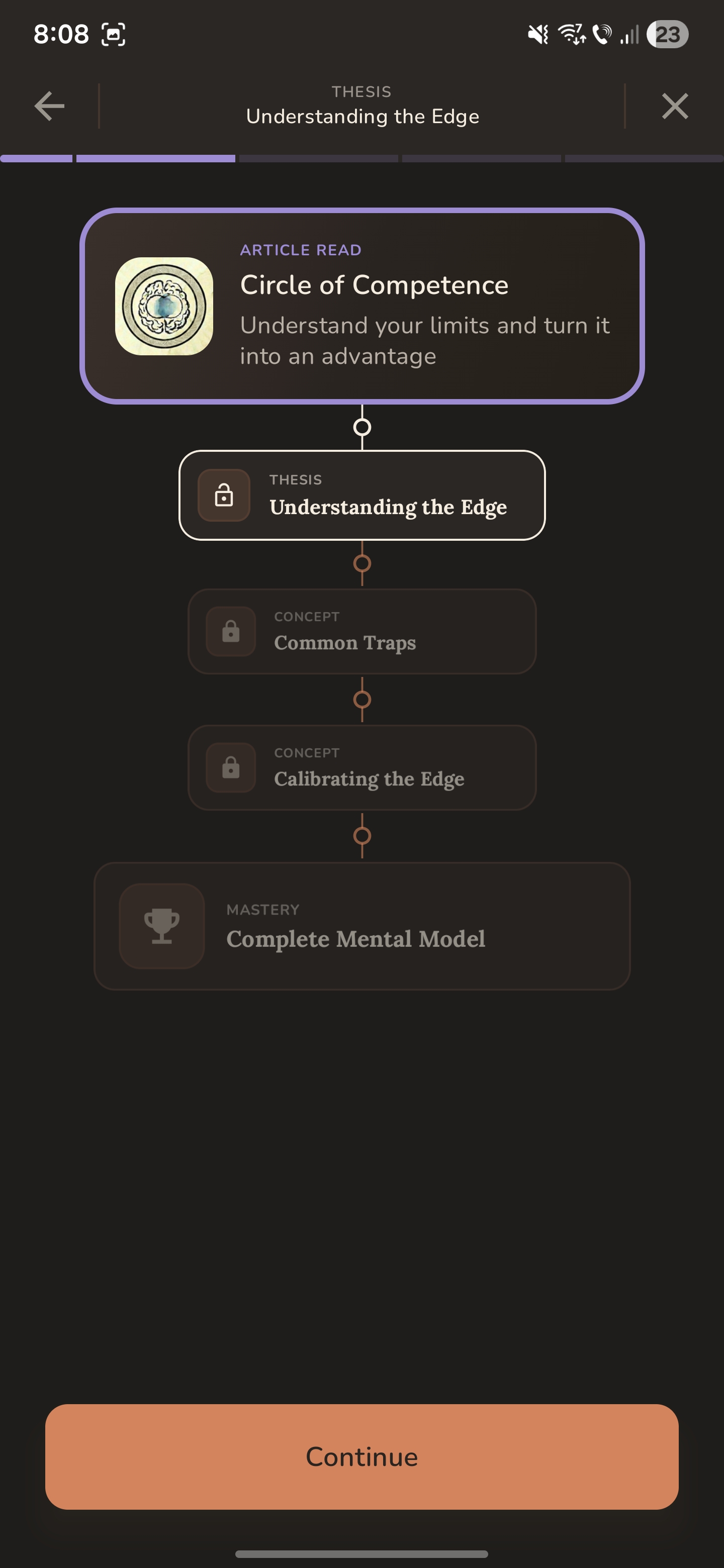 Digest flow showing thesis, concepts, and mastery progression